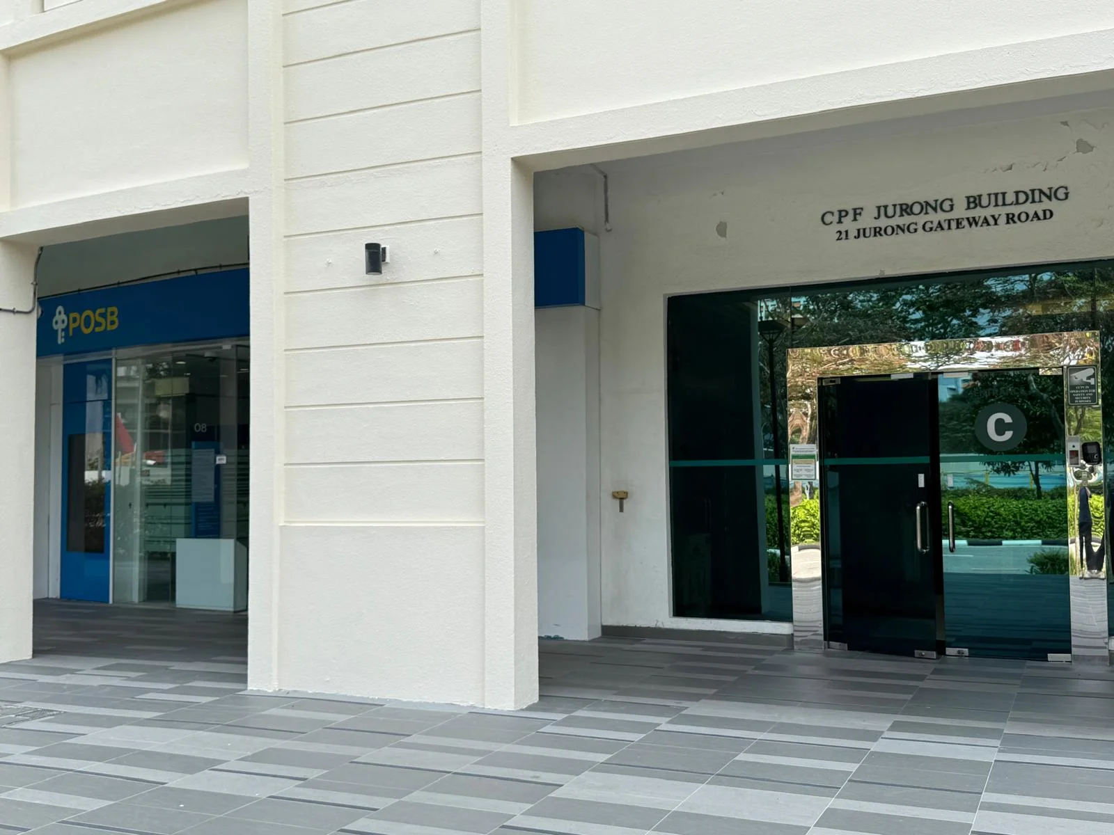CPF Jurong entrance C beside POSB bank - entrance to Singapore Women's Clinic