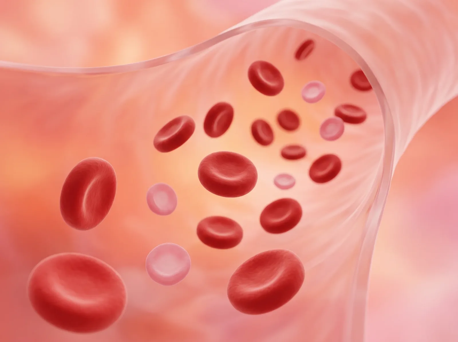 Illustration of red blood cells in a vessel, with a few smaller and paler ones