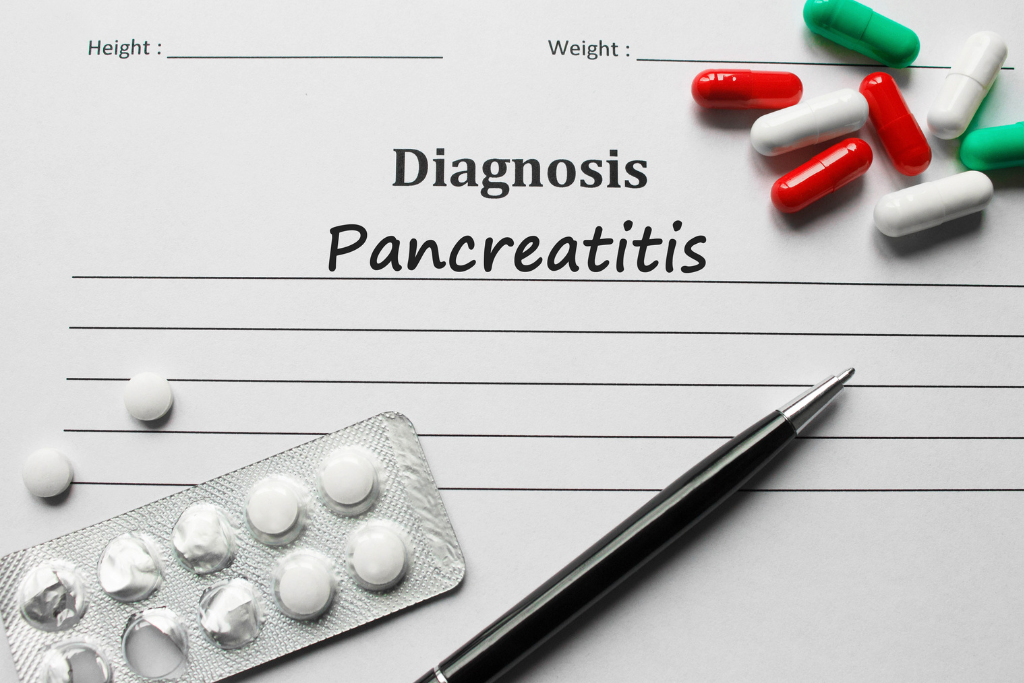Diagnosis form for pancreatitis with pills, indicating health history making tirzepatide unsuitable