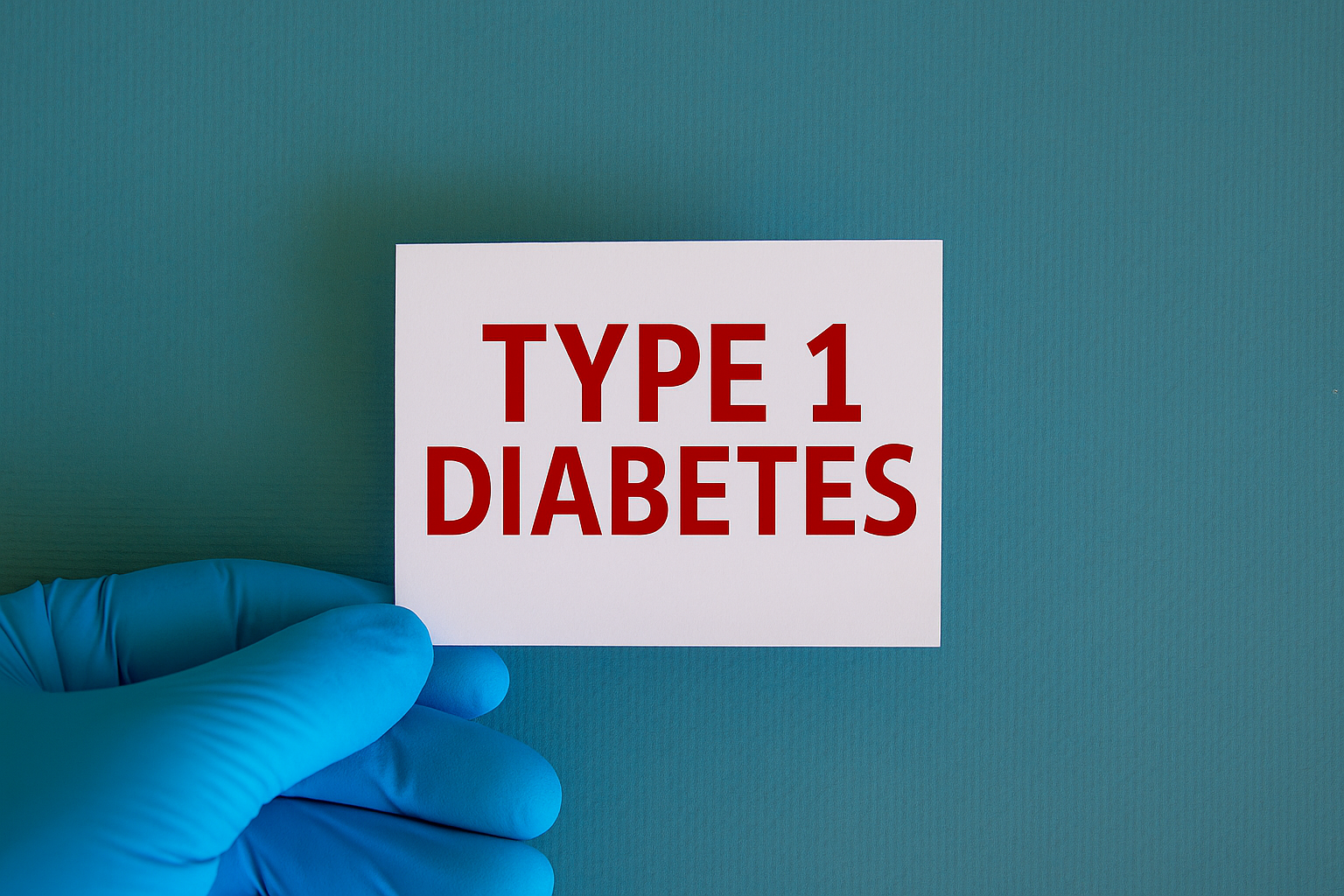 Gloved hand holding card with type 1 diabetes text indicating dulaglutide not suitable for condition