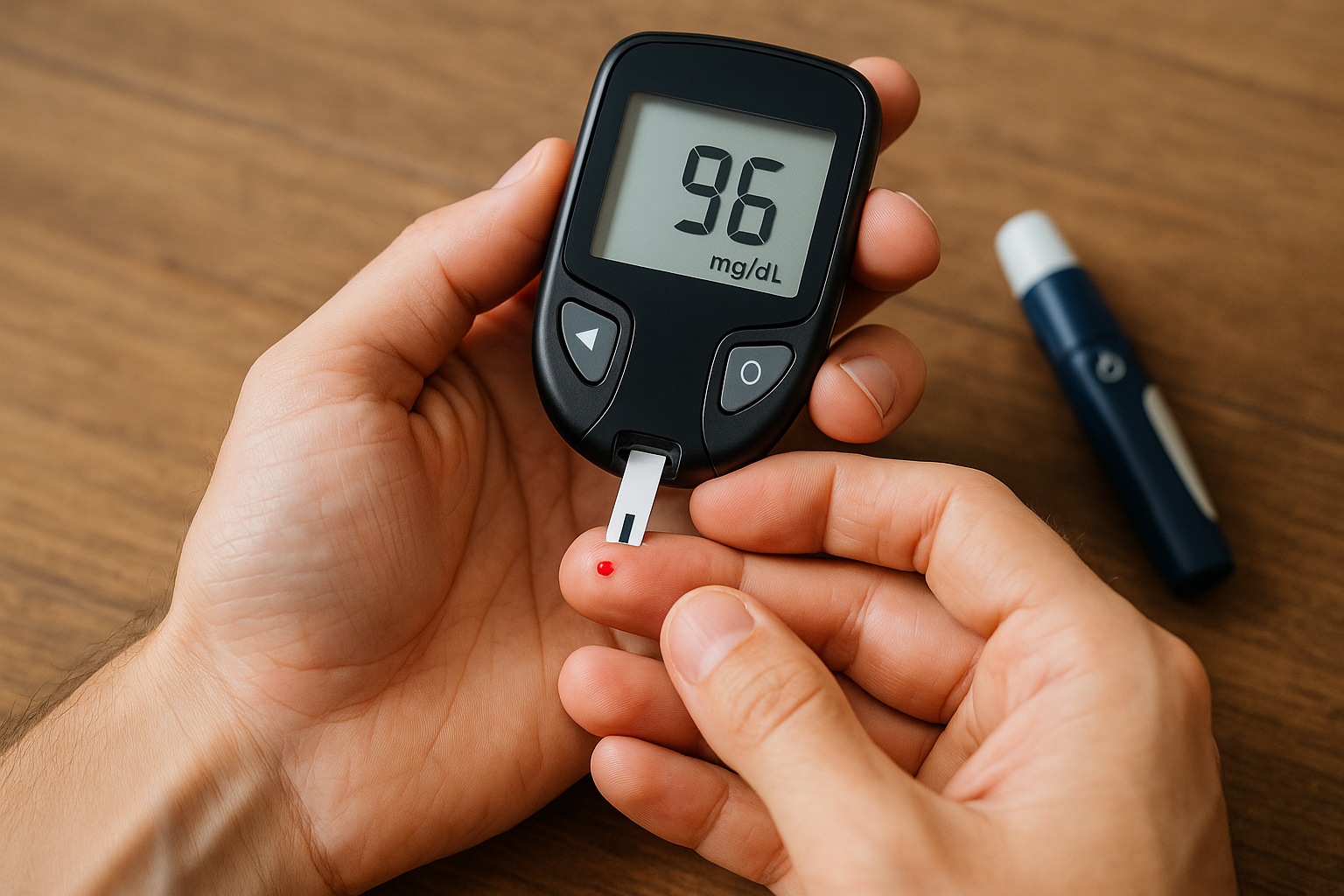 Person checking blood sugar using glucometer to check effects of liraglutide on type 2 diabetes