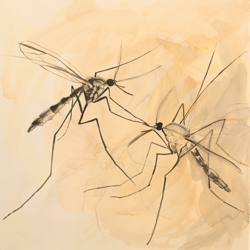 Mosquito illustration symbolising malaria risk and importance of timely prophylaxis medication.
