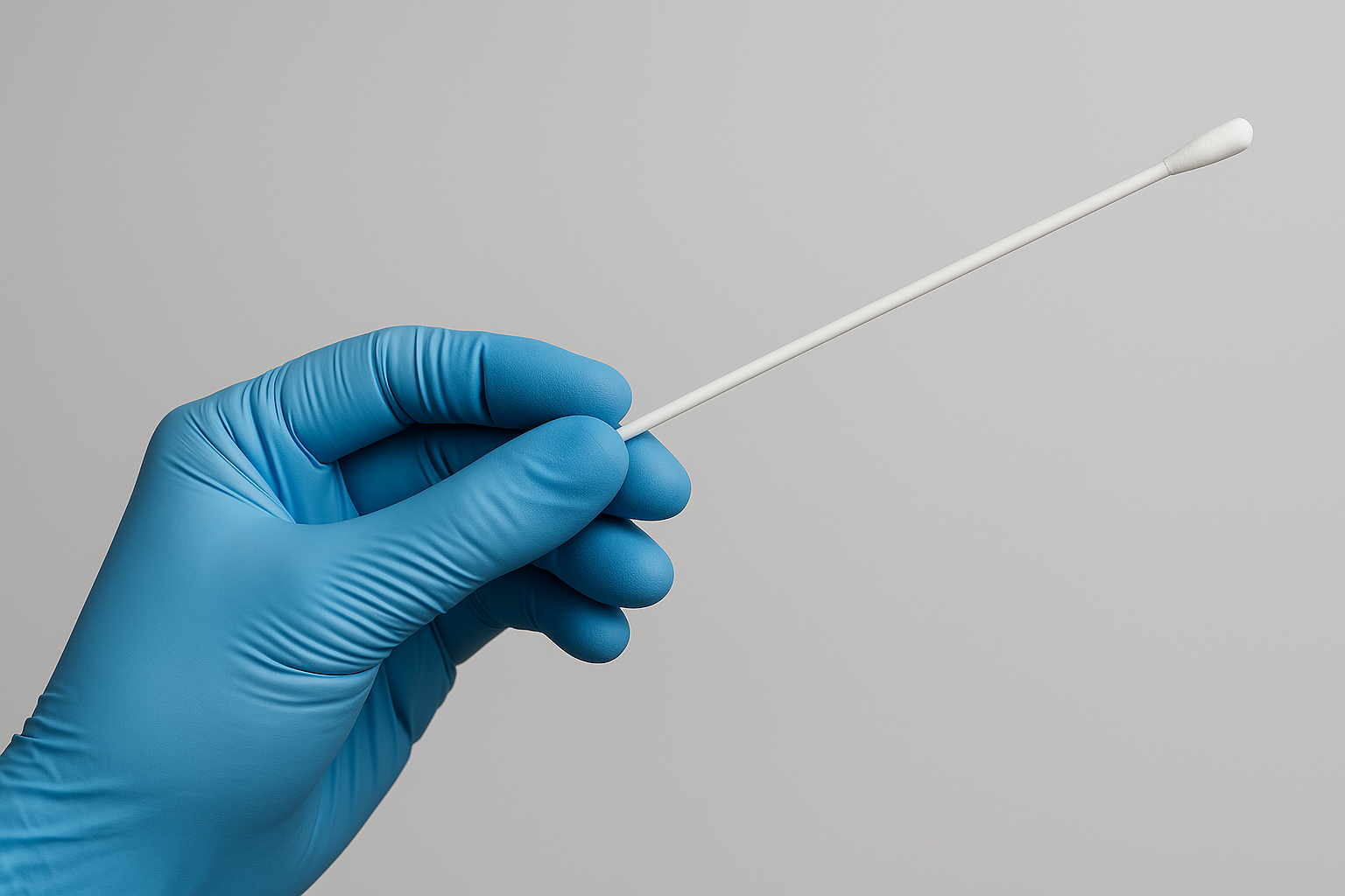 Gloved hand holding medical swab used for Gardnerella vaginalis testing and diagnosis