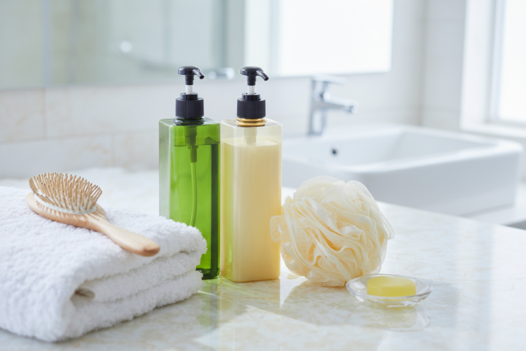 Hygiene items like soap, towel and brush for preventing candidiasis infection